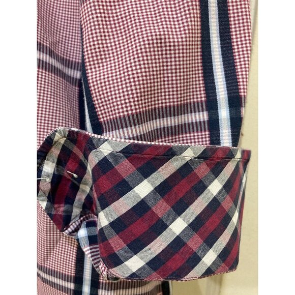 TailorByrd Collection Shirt Mens L Button Gingham Red Plaid Contrast Flip Cuff - Picture 5 of 8